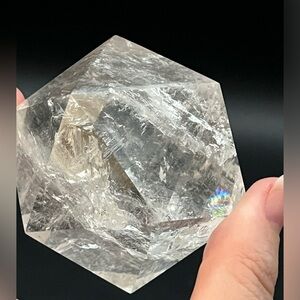 Geometric Octadecagon Clear Quartz Carved Polished crystal - Rainbow inclusion